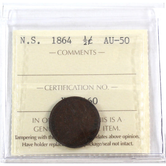 1864 Nova Scotia 1/2 Cent ICCS Certified AU50