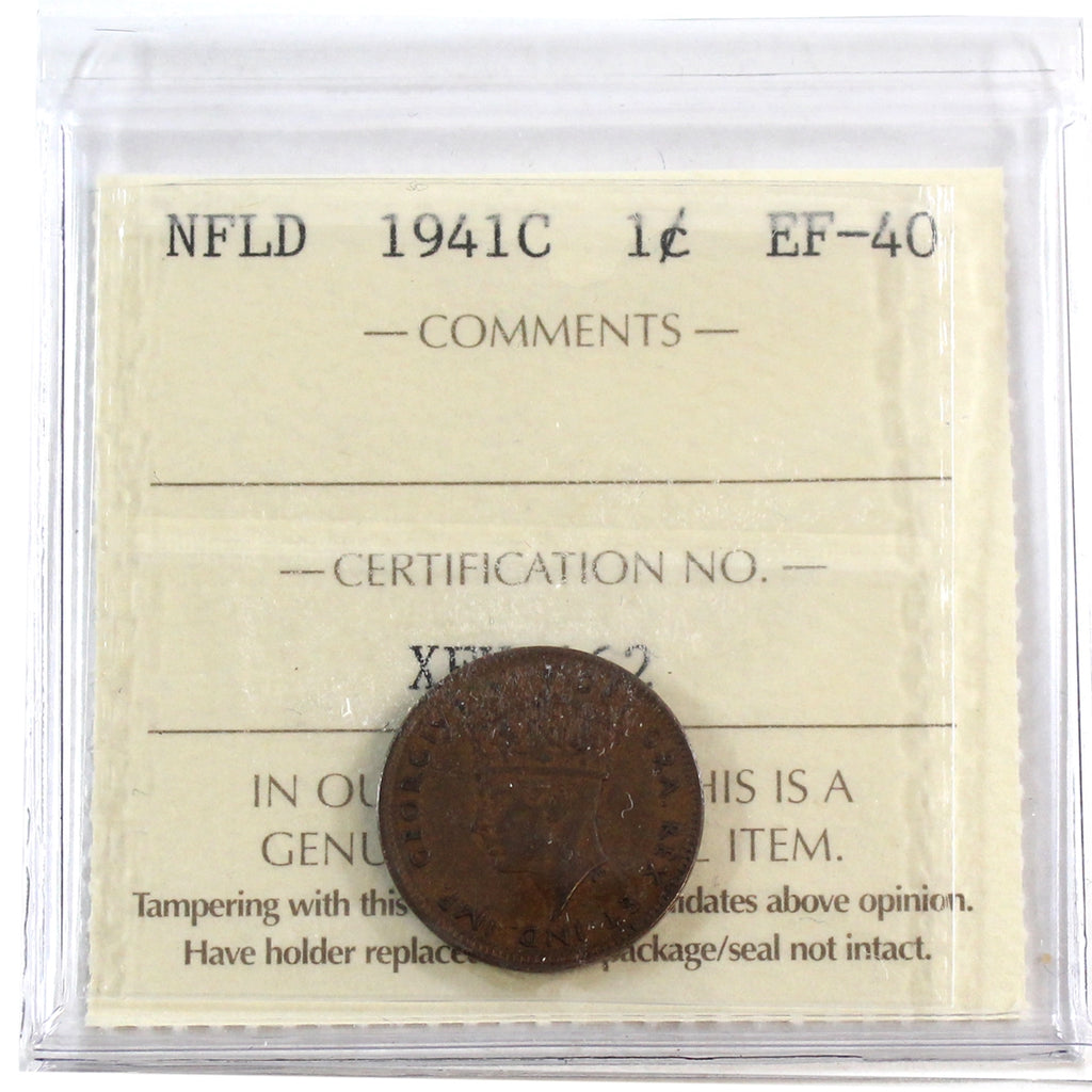 1941C Re-engraved Newfoundland 1-cent ICCS Certified EF40