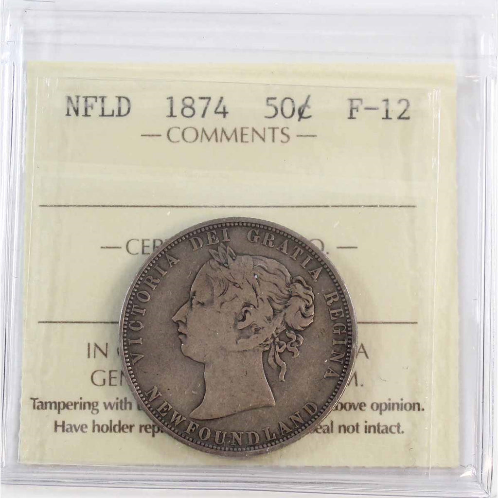 1874 Newfoundland 50-cents ICCS Certified F12