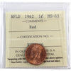 1942 Newfoundland 1-cent ICCS Certified MS63 Red