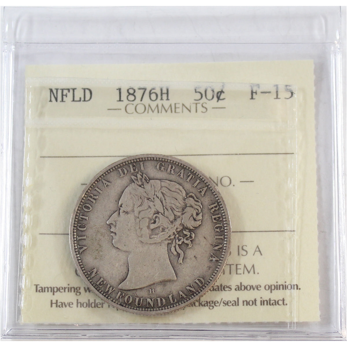 1876H Newfoundland 50-cents ICCS Certified F15