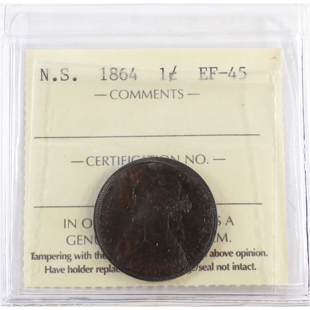 1864 Nova Scotia 1-cent ICCS Certified EF45