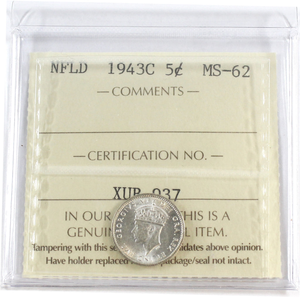 1943C Newfoundland 5-cents ICCS Certified MS62
