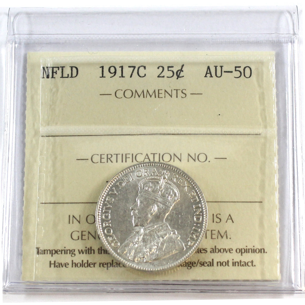 1917C Newfoundland 25-cents ICCS Certified AU50