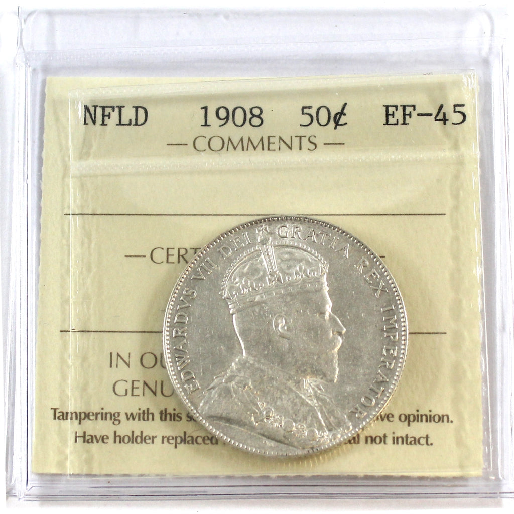 1908 Newfoundland 50-cents ICCS Certified EF45