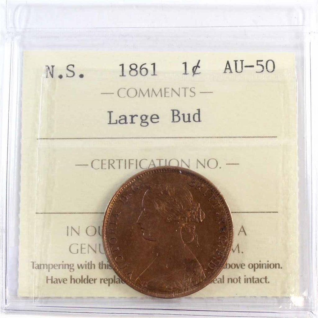 1861 Large Bud Nova Scotia 1-cent ICCS Certified AU50