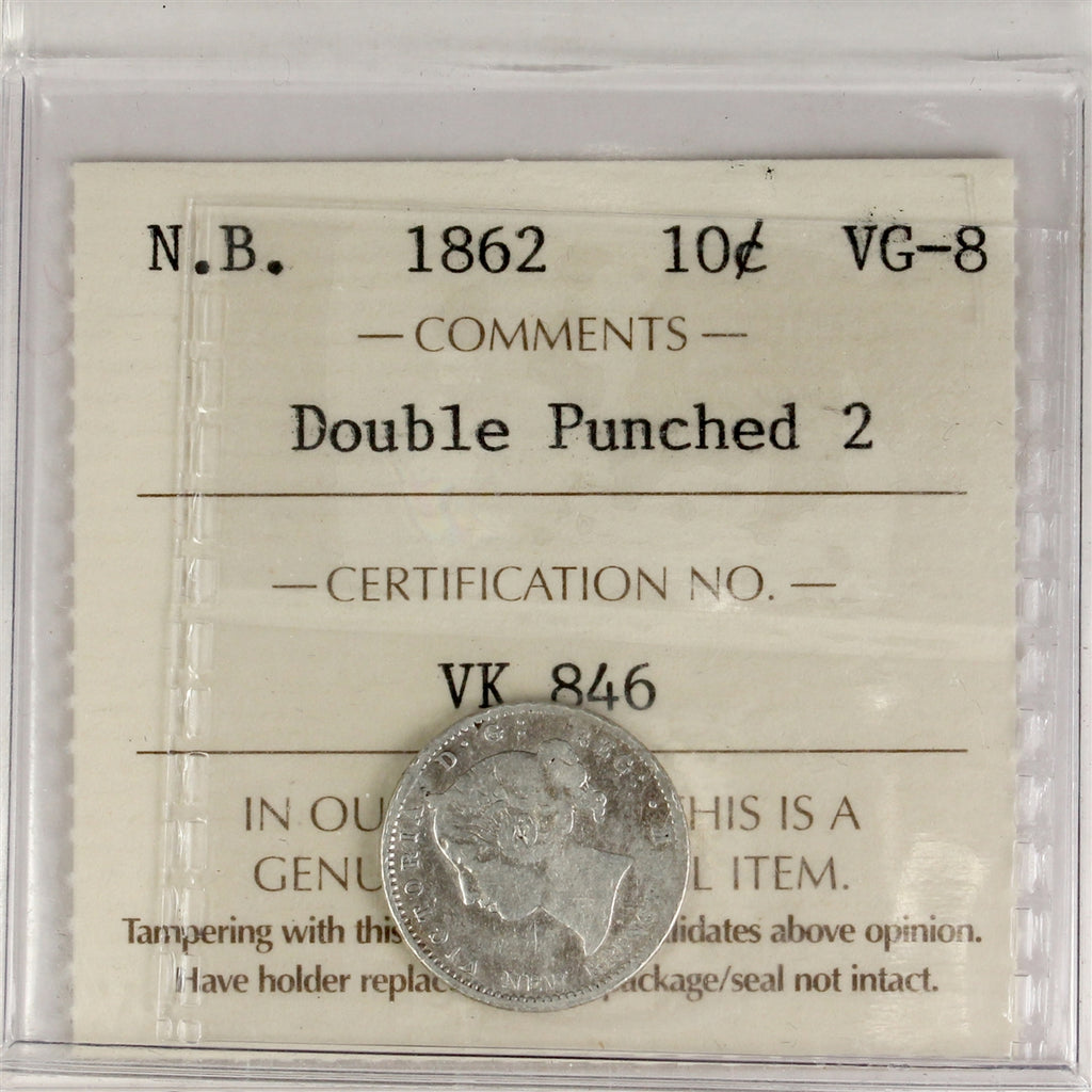 1862 Double Punched 2 New Brunswick 10-cents ICCS Certified VG8