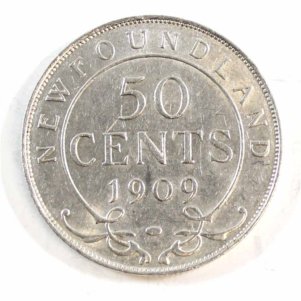 1909 Newfoundland 50-cents Almost Uncirculated (AU50) $
