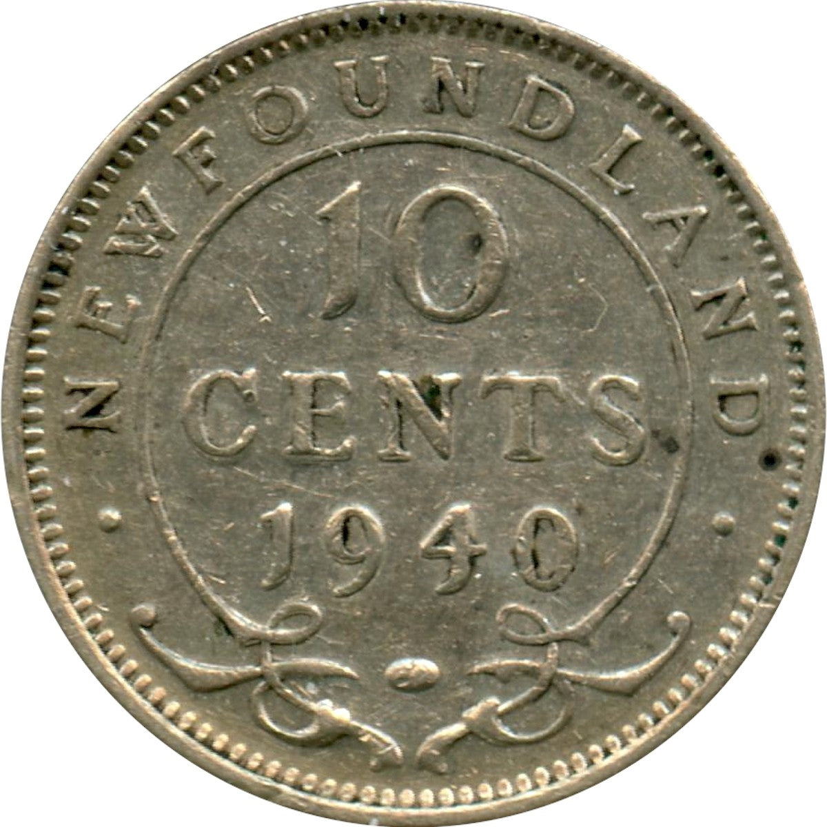 1940 Re-Engraved Newfoundland 10-cents VF-EF (VF30)