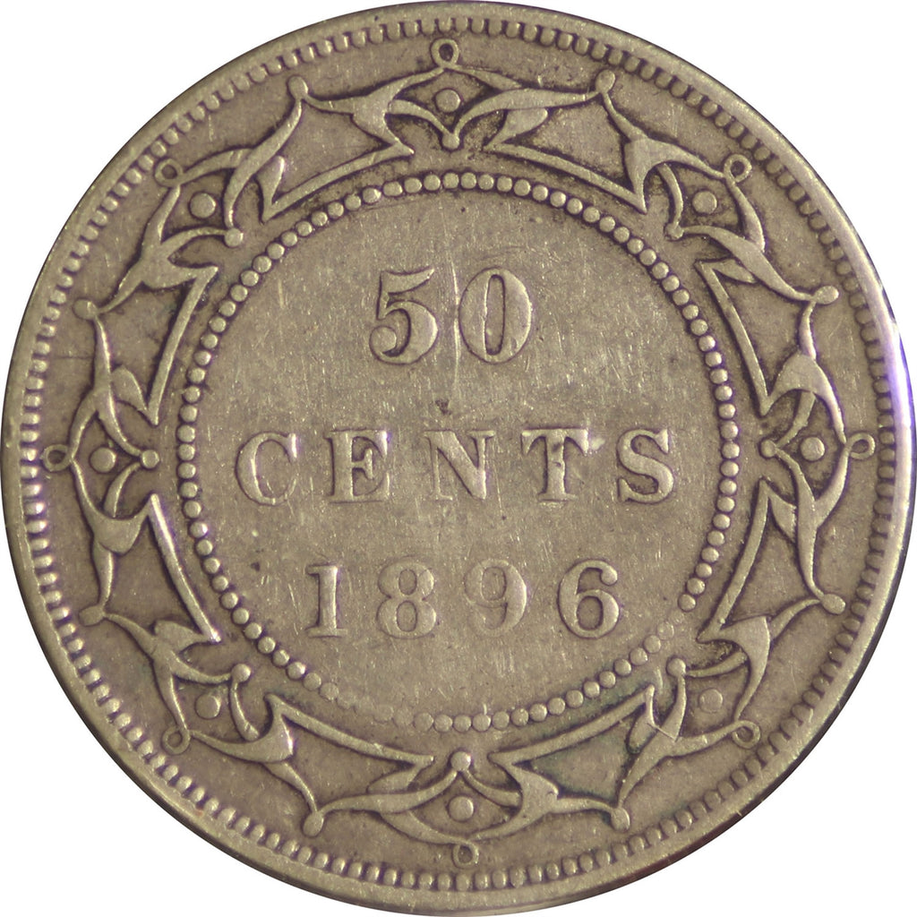 1896 Obv. 1 Large W Newfoundland 50-cents Very Fine (VF20)