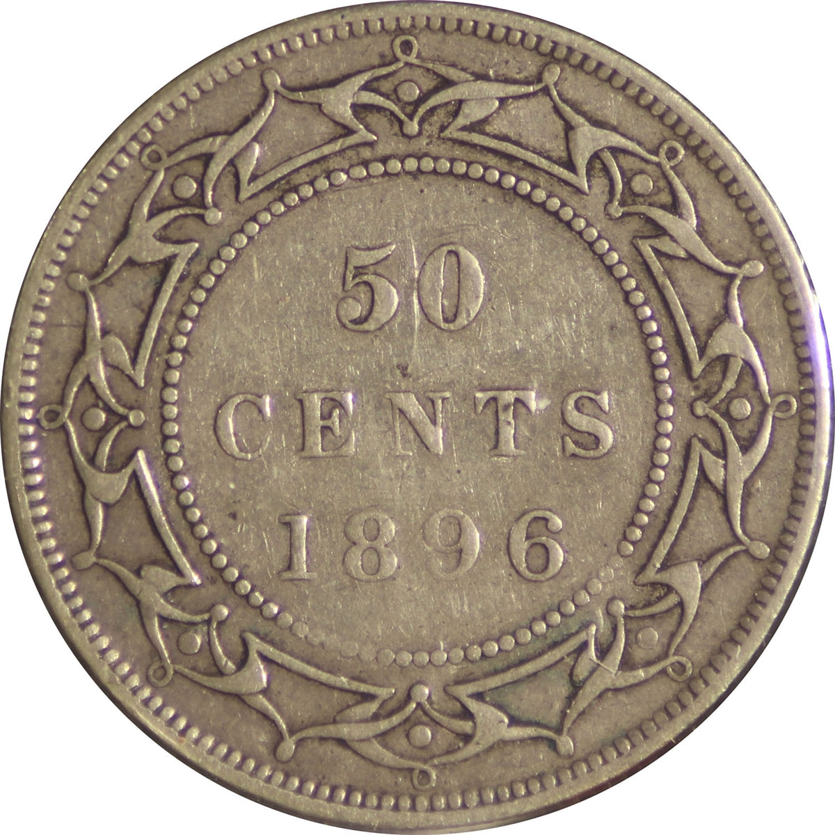 1896 Obv. 1 Large W Newfoundland 50-cents Very Fine (VF20)