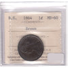 1864 Nova Scotia 1-cent ICCS Certified MS60 Brown