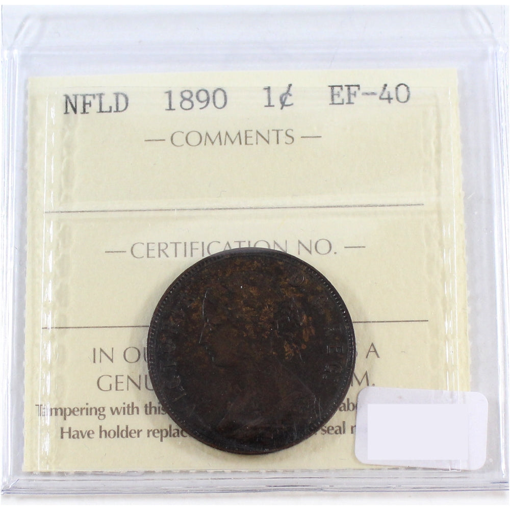 1890 Newfoundland 1-cent ICCS Certified EF40