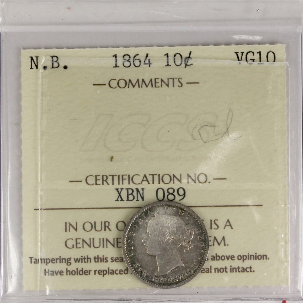 1864 New Brunswick 10-cents ICCS Certified VG10