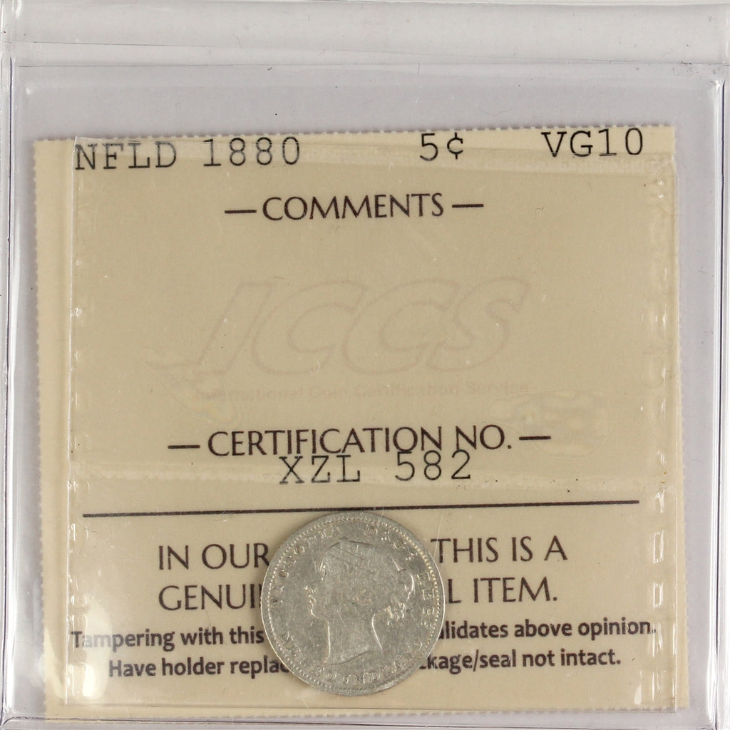 1880 Newfoundland 5-cents ICCS Certified VG10