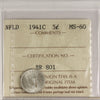 1941C Newfoundland 5-cents ICCS Certified MS60