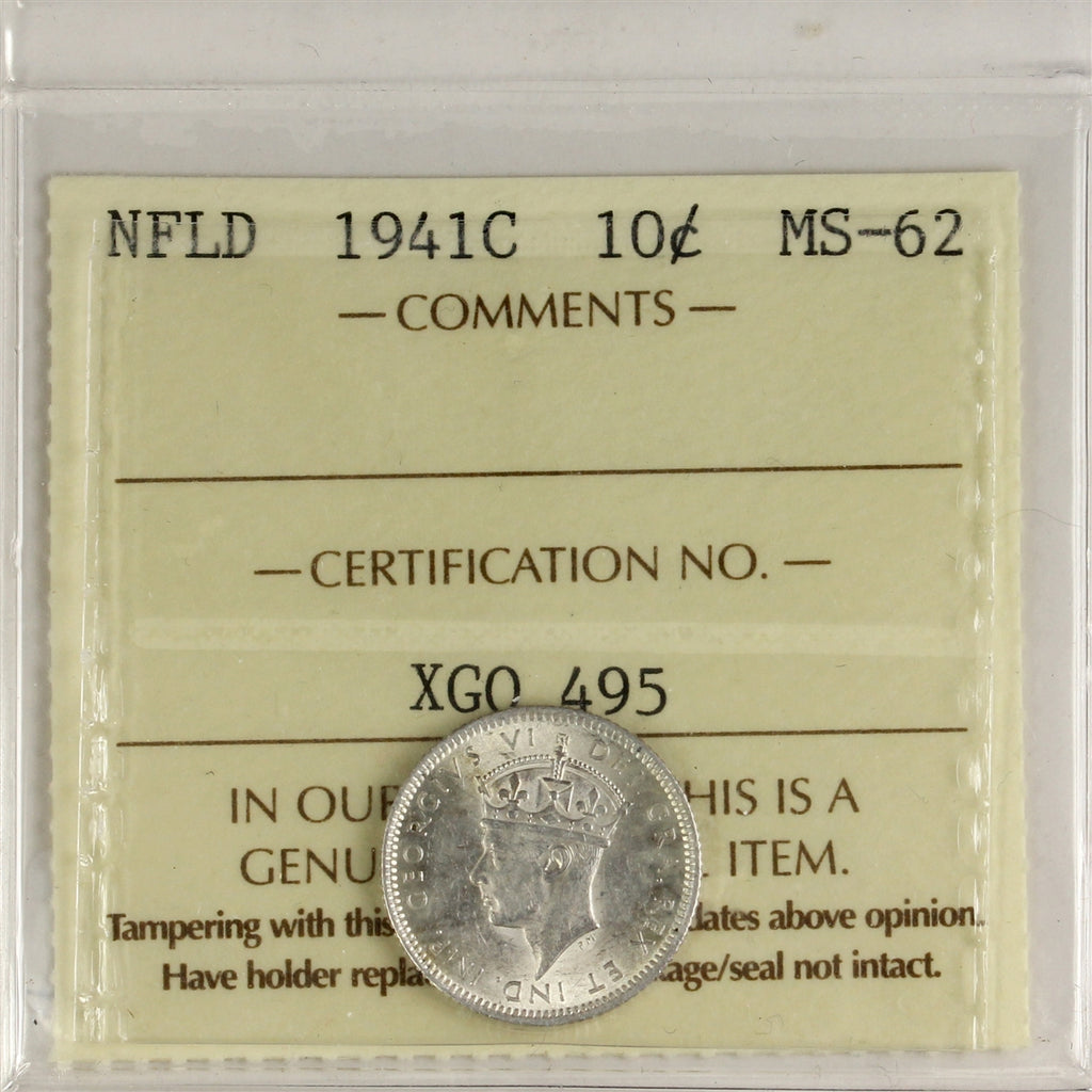 1941C Newfoundland 10-cents ICCS Certified MS-62