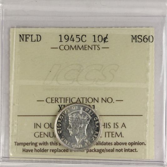 1945C Newfoundland 10-cents ICCS Certified MS-60