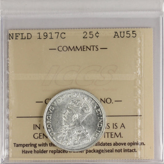 1917C Newfoundland 25-cents ICCS Certified AU-55