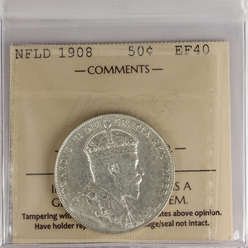 1908 Newfoundland 50-cents ICCS Certified EF40