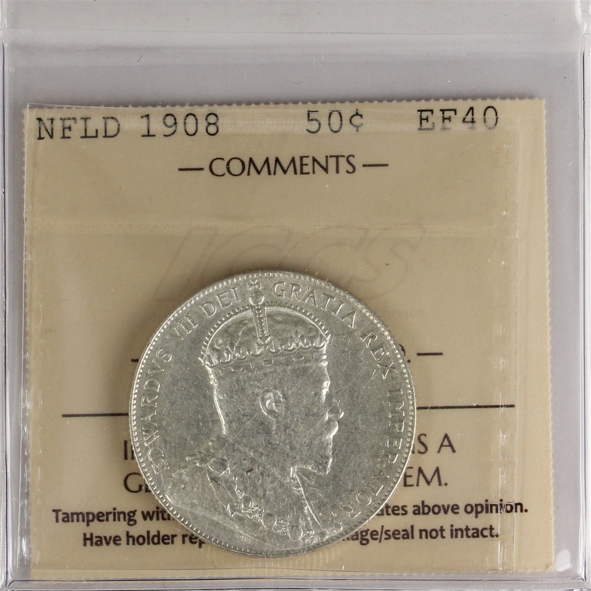 1908 Newfoundland 50-cents ICCS Certified EF40