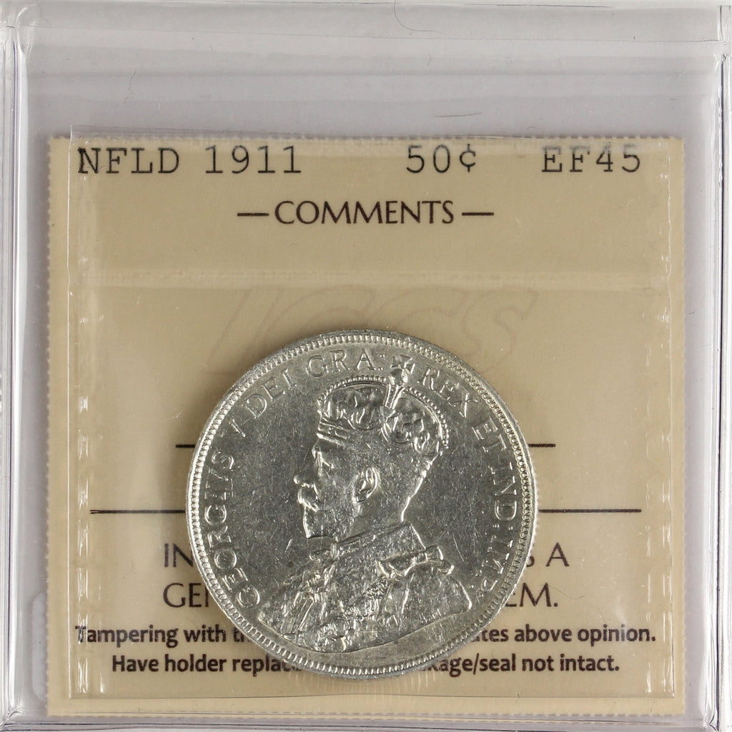 1911 Newfoundland 50-cents ICCS Certified EF45