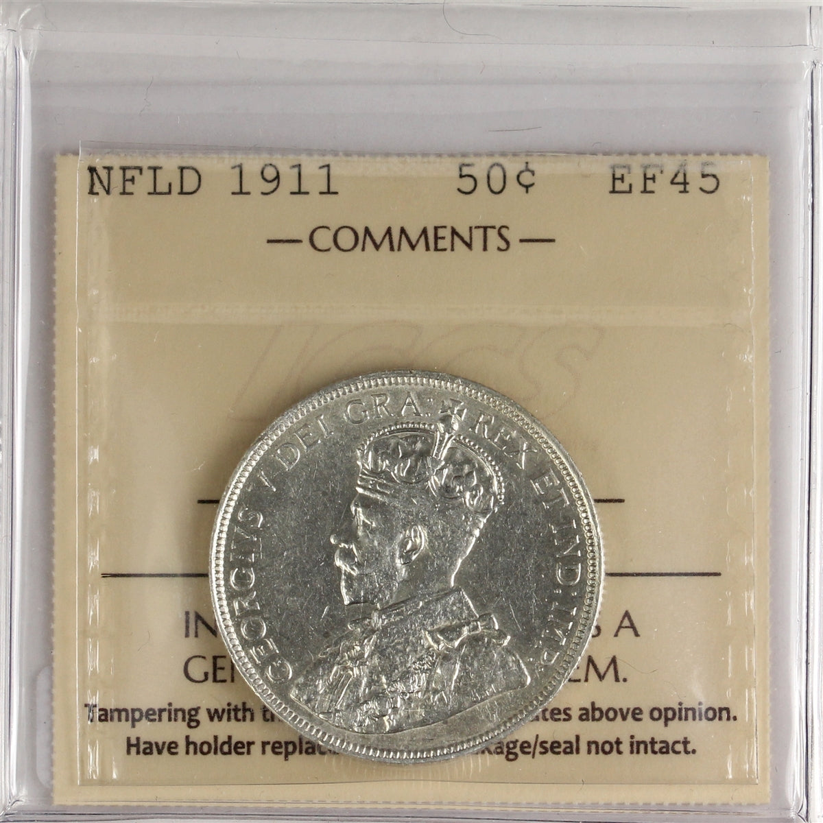 1911 Newfoundland 50-cents ICCS Certified EF45