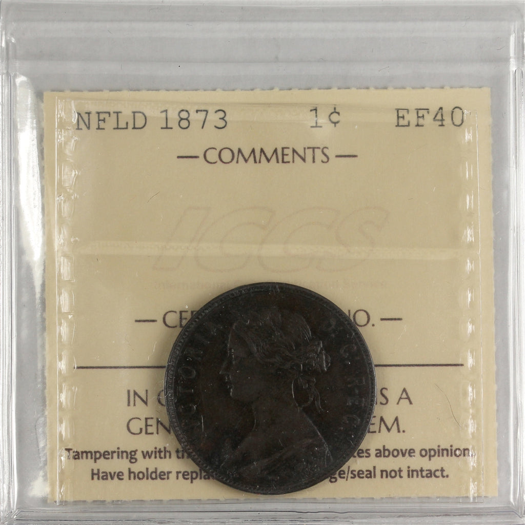 1873 Newfoundland 1-cent ICCS Certified EF40
