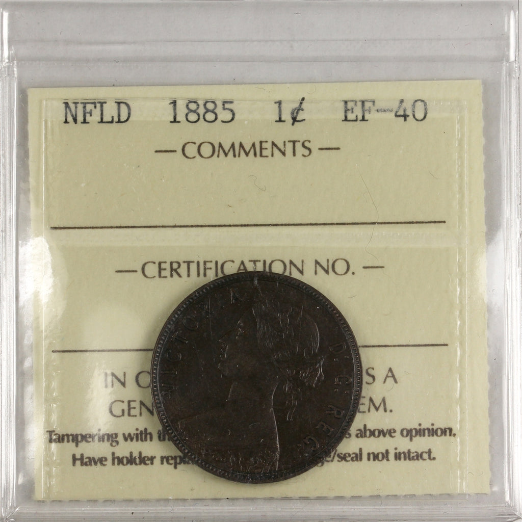 1885 Newfoundland 1-cent ICCS Certified EF40