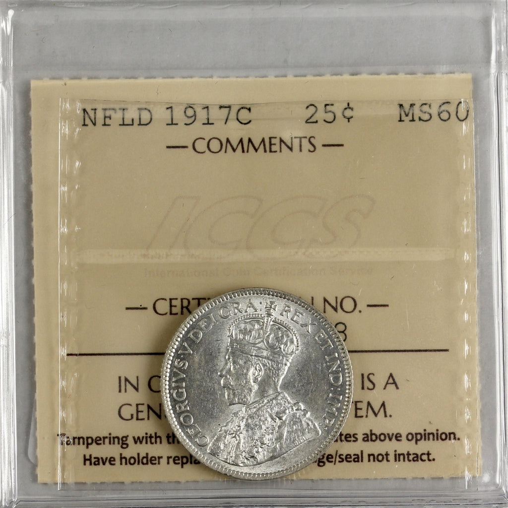 1917C Newfoundland 25-cents ICCS Certified MS60 (XXR 710)