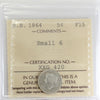 1864 Small 6 New Brunswick 5-cents ICCS Certified F15