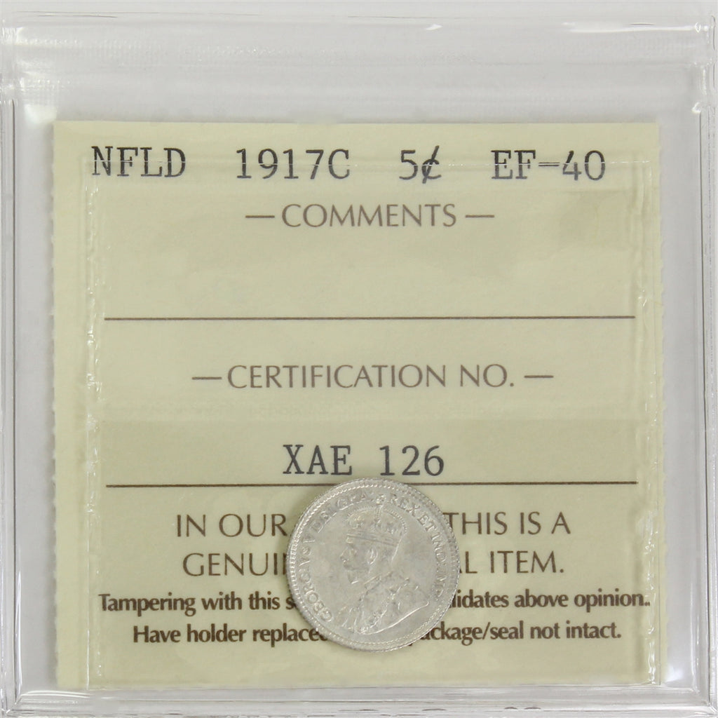 1917C Newfoundland 5-cents ICCS Certified EF40
