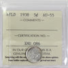 1938 Newfoundland 5-cent ICCS Certified AU55