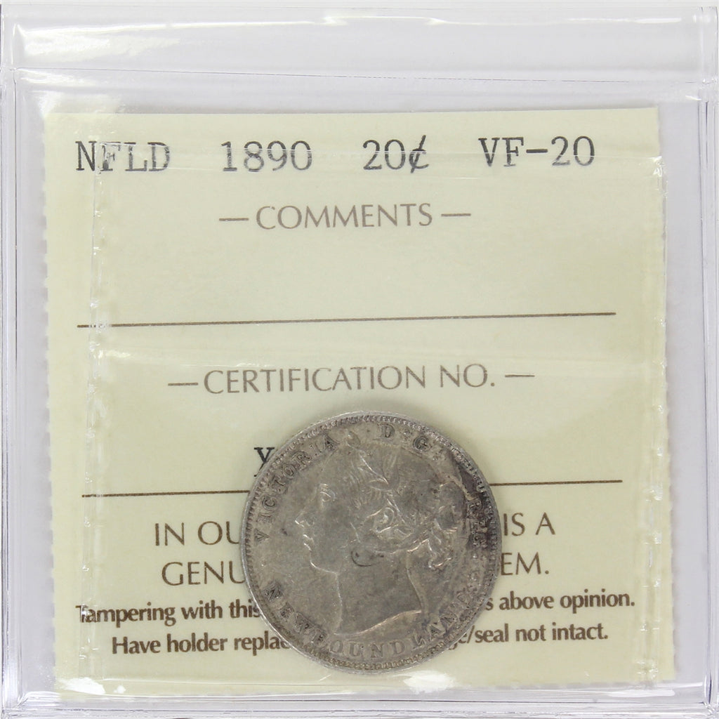 1890 Newfoundland 20-cents ICCS Certified VF20