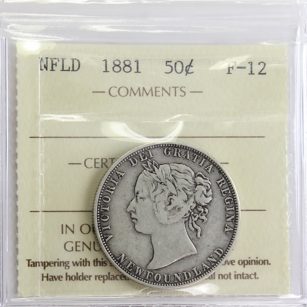1881 Newfoundland 50-cents ICCS Certified F12