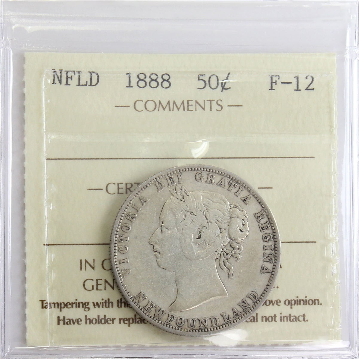 1888 Newfoundland 50-cents ICCS Certified F12