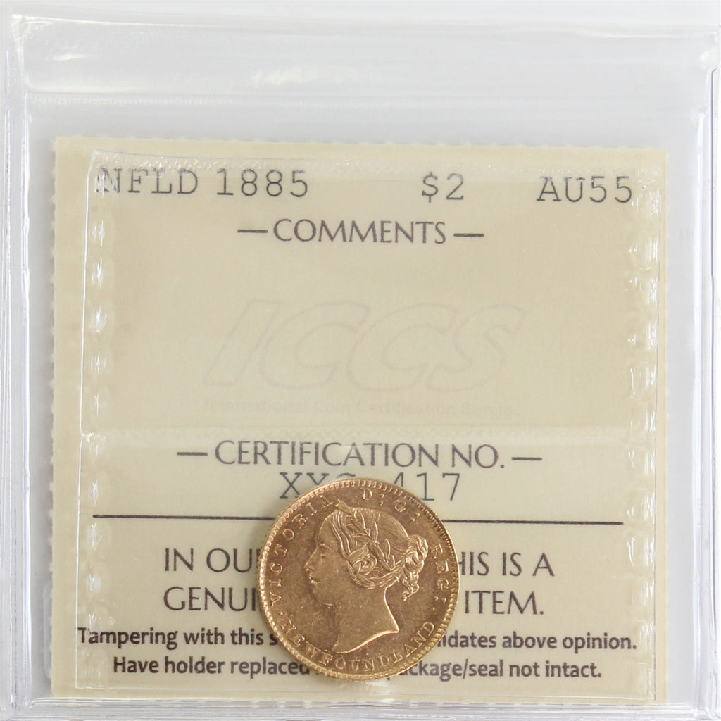 1885 Newfoundland $2 Gold ICCS Certified AU55