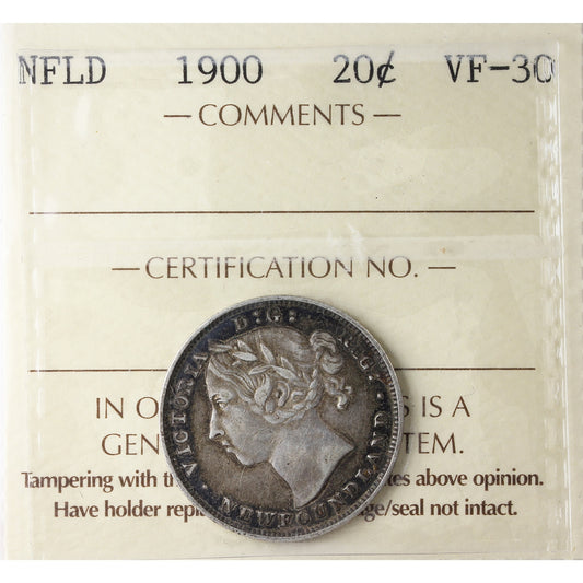 1900 Newfoundland 20-cents ICCS Certified VF30
