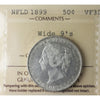 1899 Wide 9's Newfoundland 50-cents ICCS Certified VF30