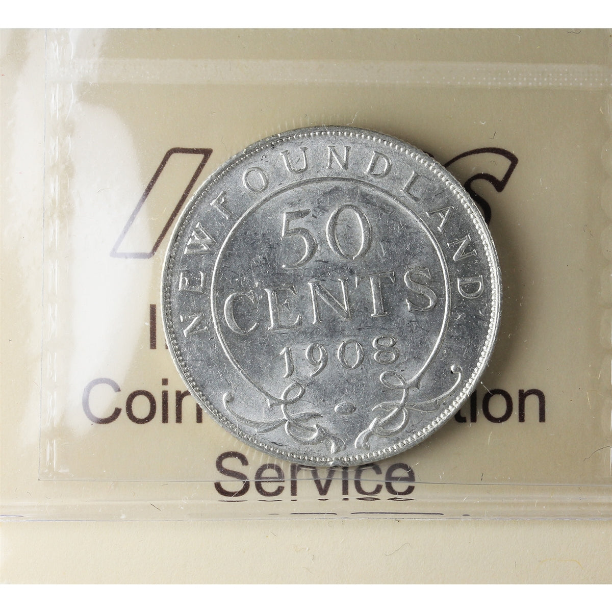 1908 Newfoundland 50-cents ICCS Certified AU50