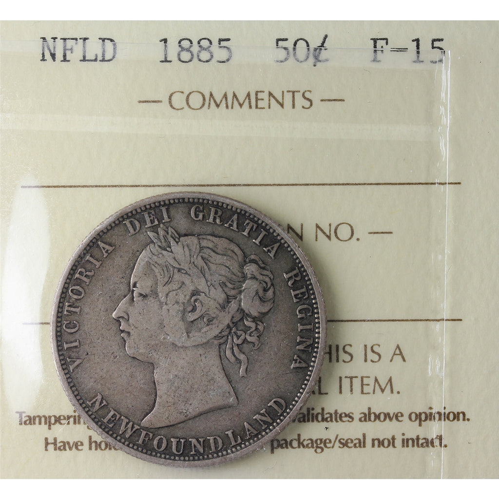 1885 Newfoundland 50-cents ICCS Certified F15
