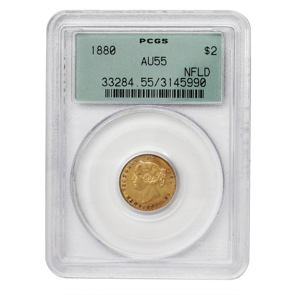 1880 Newfoundland Gold $2 PCGS Certified AU-55