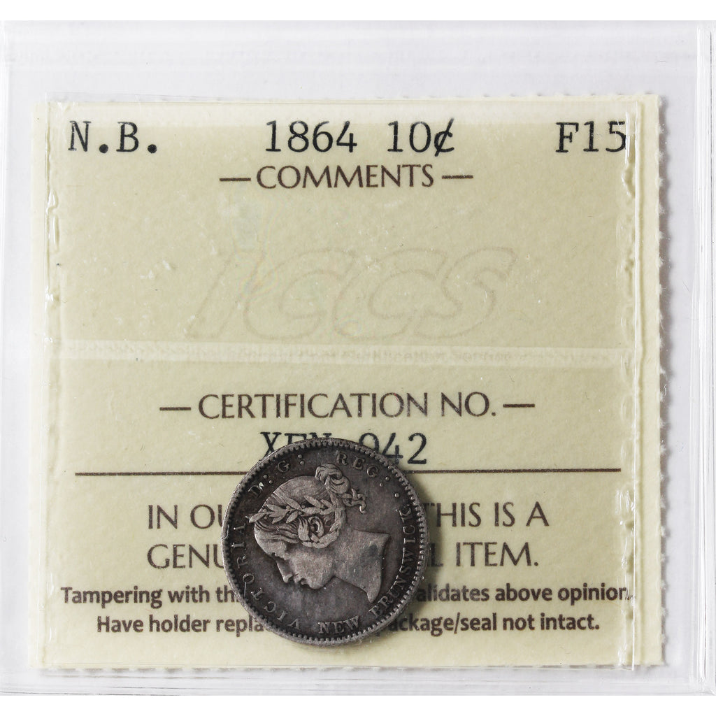 1864 New Brunswick 10-cents ICCS Certified F15