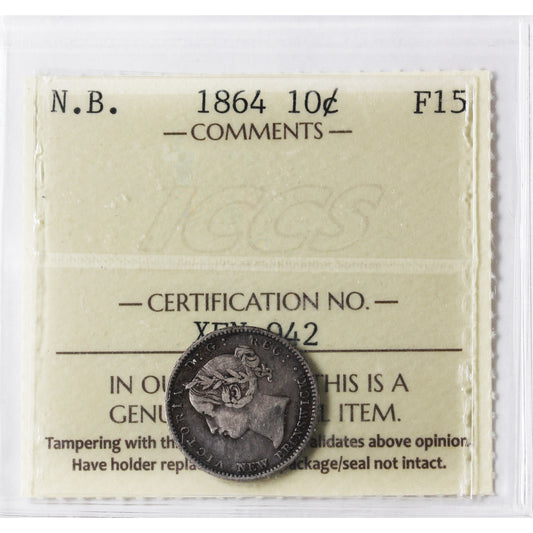 1864 New Brunswick 10-cents ICCS Certified F-15