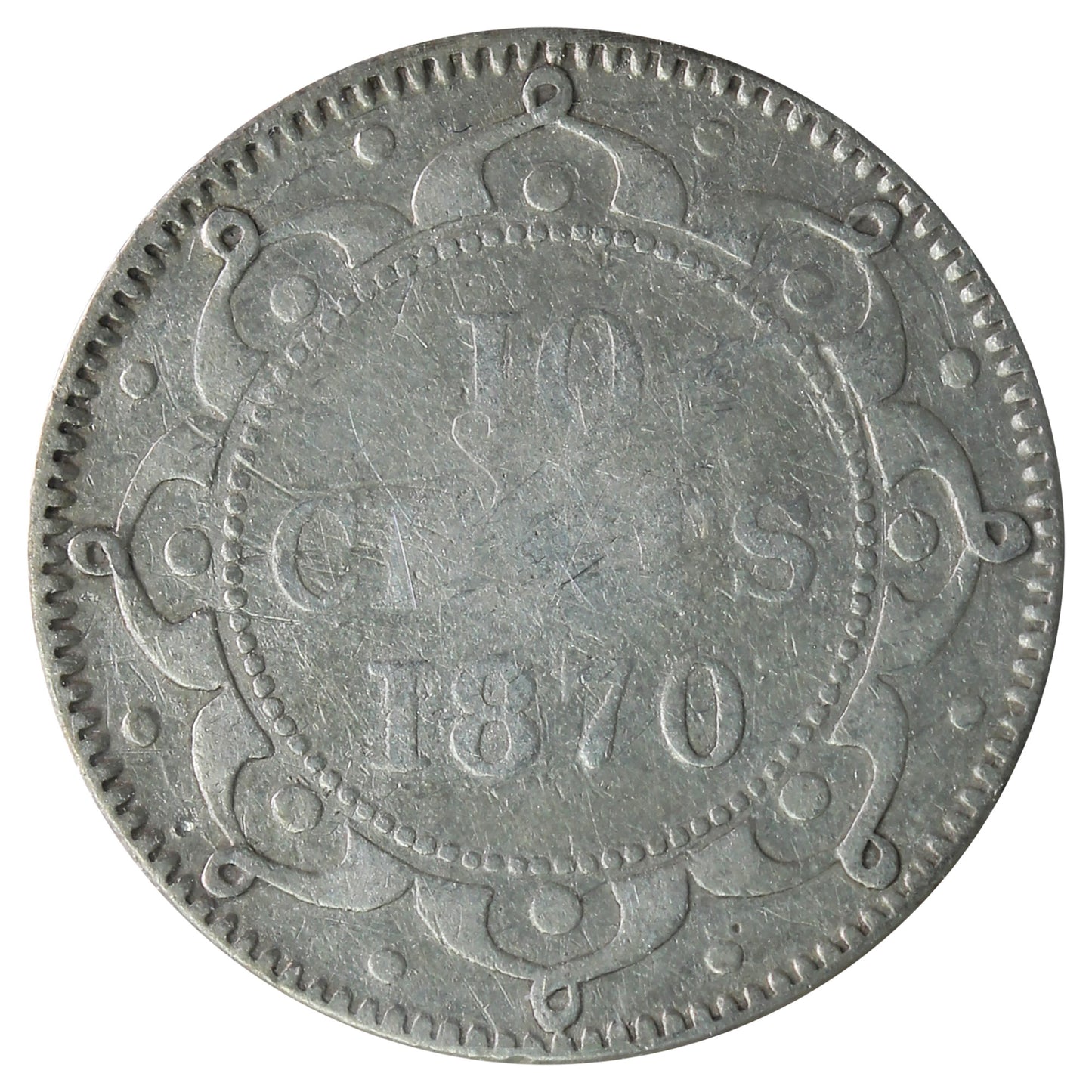 1870 Obv. 2 Newfoundland 10-cents ICCS Certified F-12