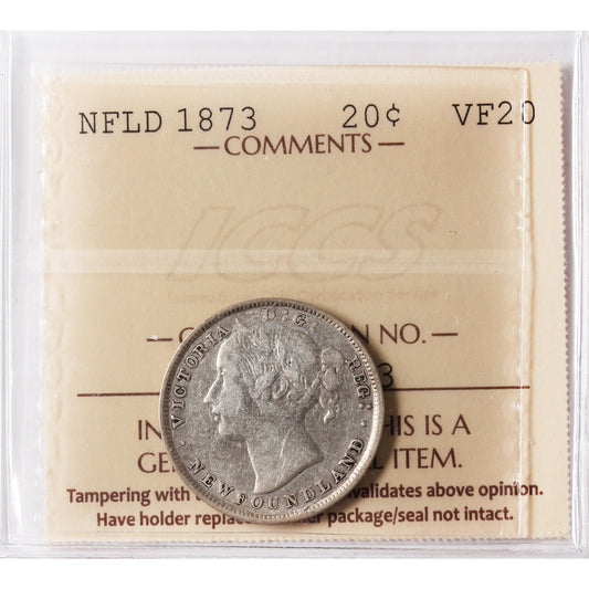 1873 Newfoundland 20-cents ICCS Certified VF-20
