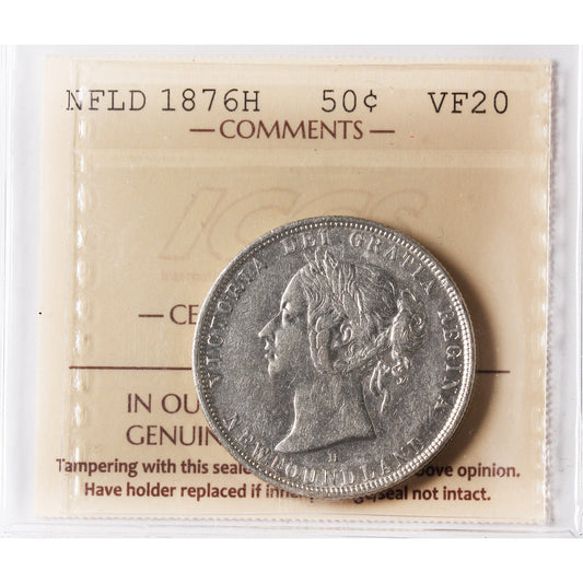 1876H Newfoundland 50-cents ICCS Certified VF20