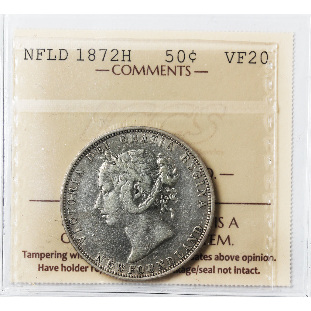 1872H Newfoundland 50-cents ICCS Certified VF20