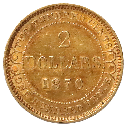 1870 Obv. 1 Newfoundland $2 Gold Almost Uncirculated (AU50)