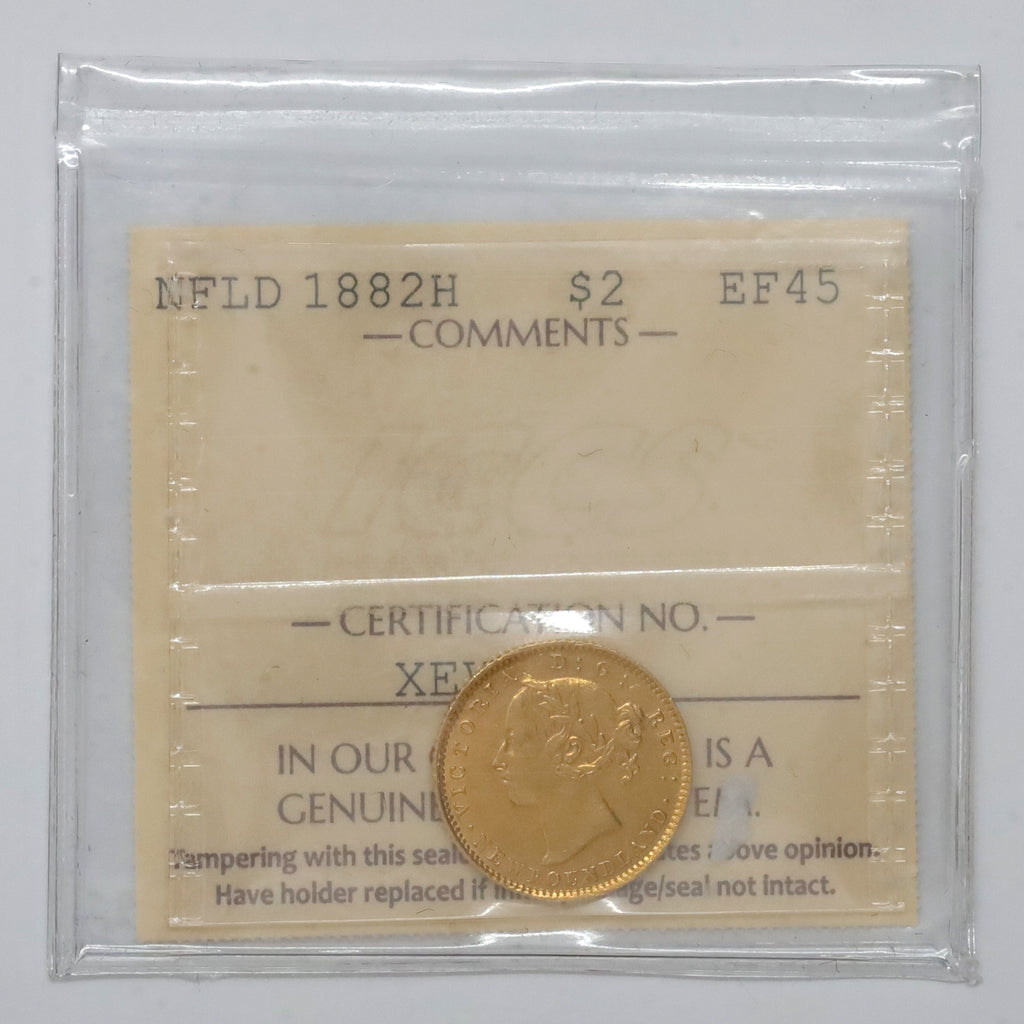 1882H Newfoundland $2 Gold ICCS Certified EF45